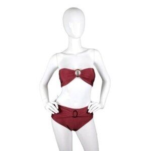 Peddney Bandeau Strapless Bikini Two Piece Swimsuit Burgundy Small